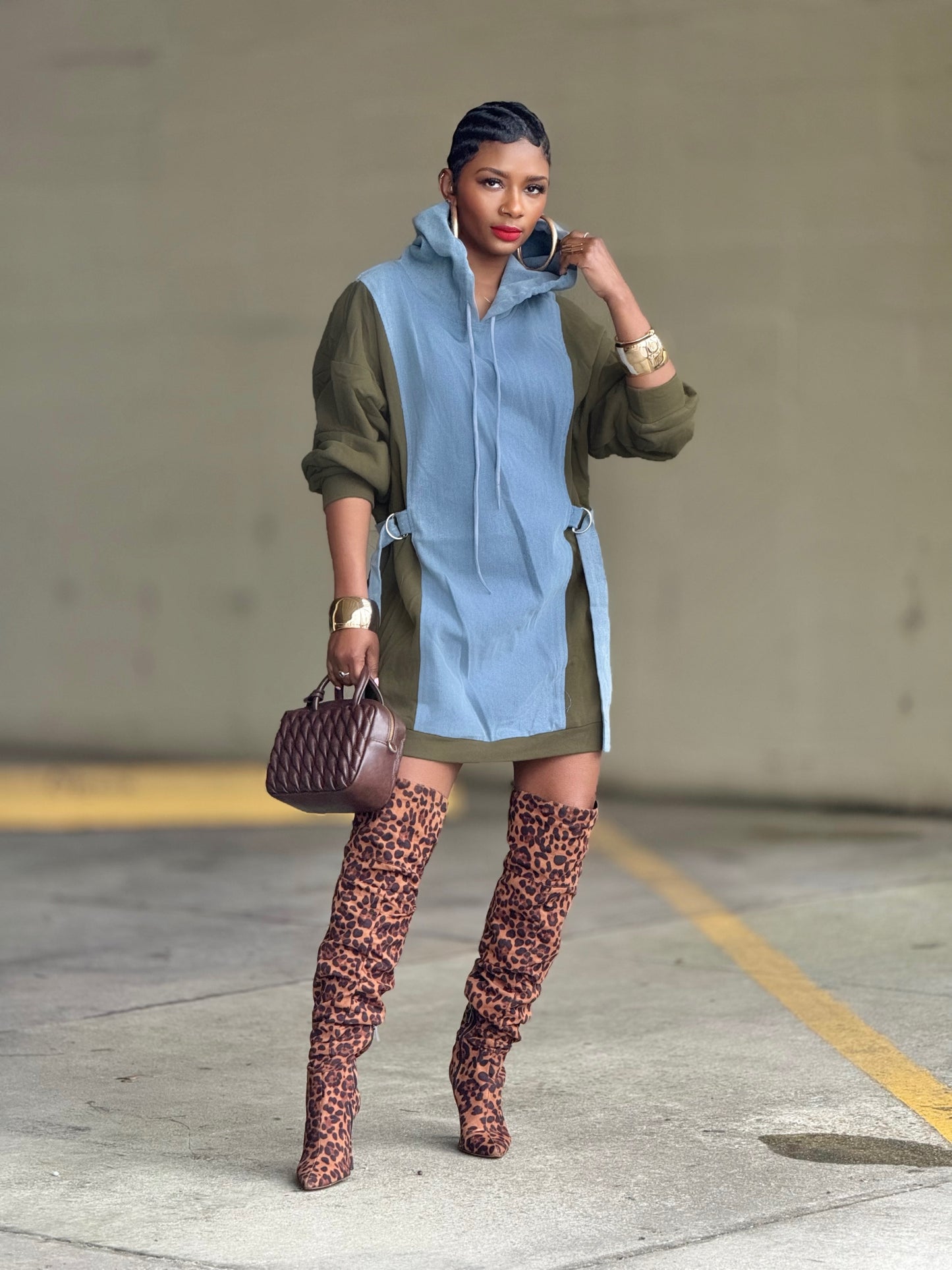 “Denim Mix” Hoodie Dress