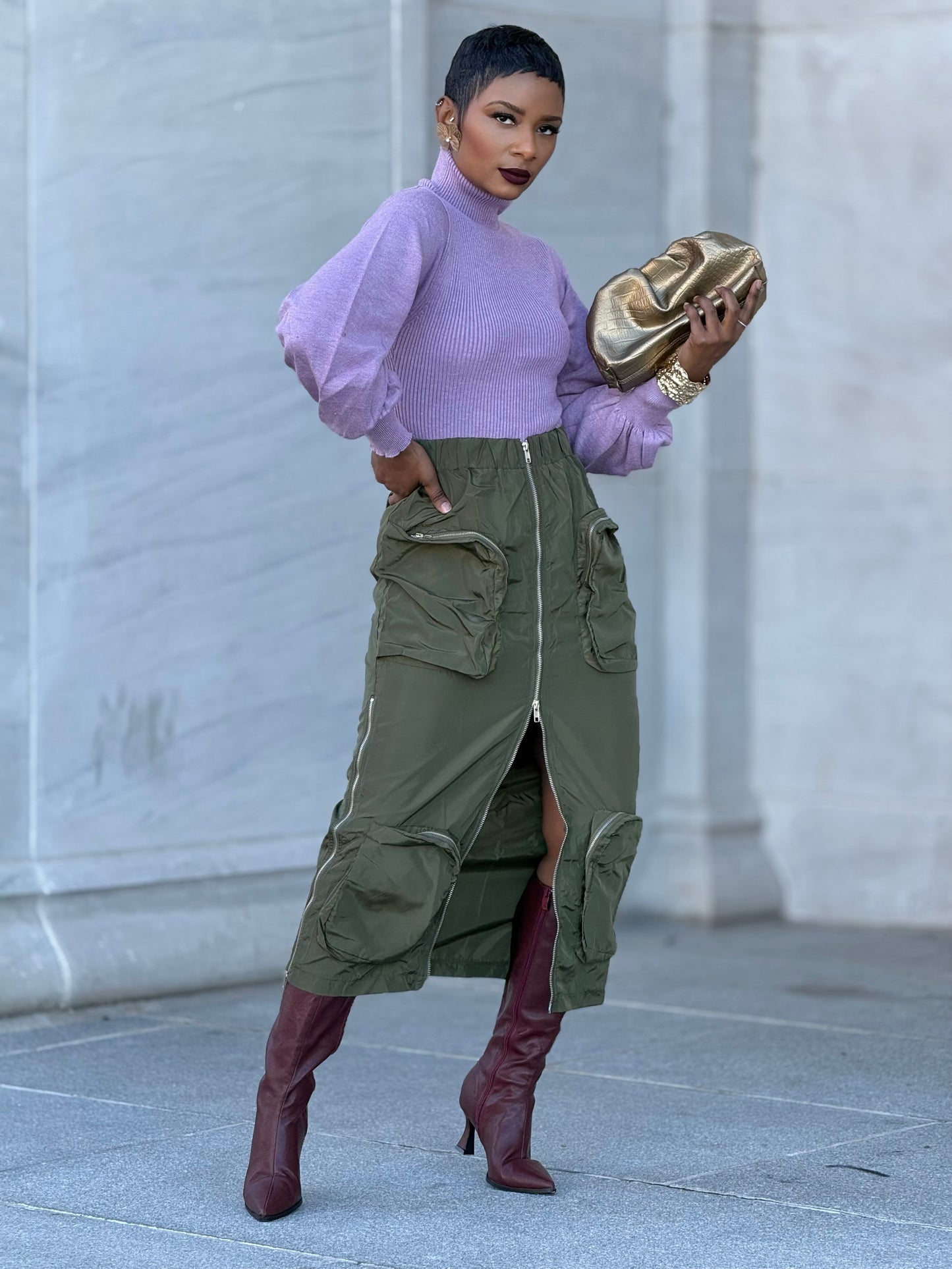 “Olive Go Cargo” Midi Skirt