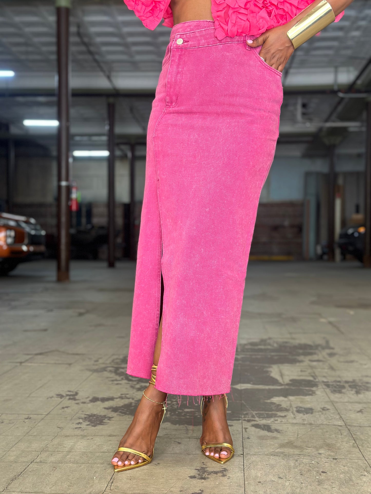 “Mainstream” Pink Denim Skirt