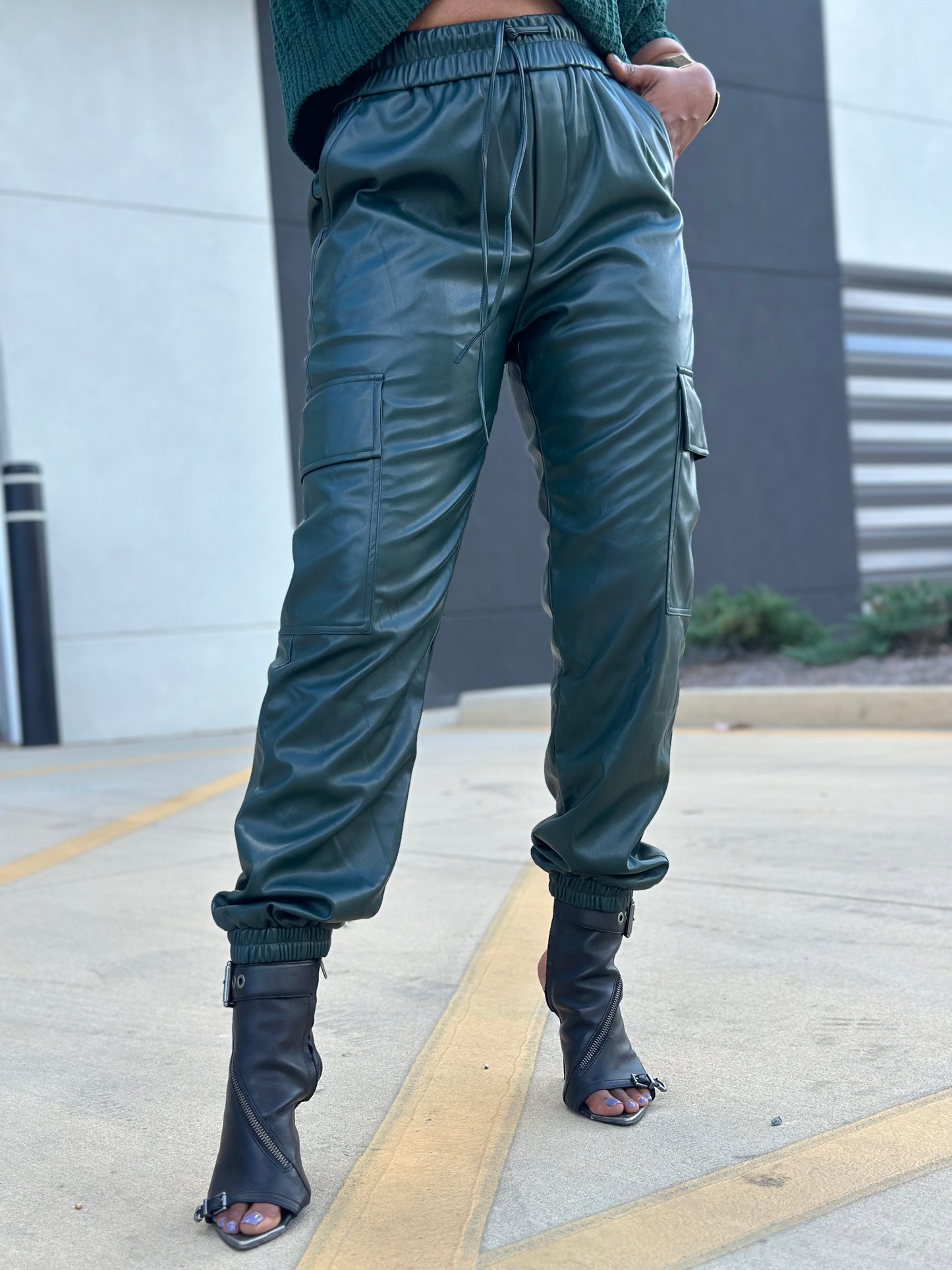 “Olive Cargo” Leather Joggers