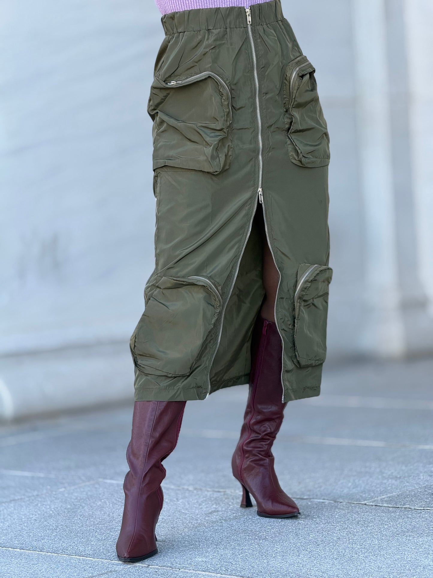 “Olive Go Cargo” Midi Skirt