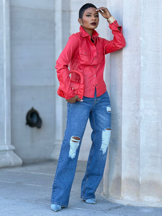 “Fiery Red” Faux Leather Top